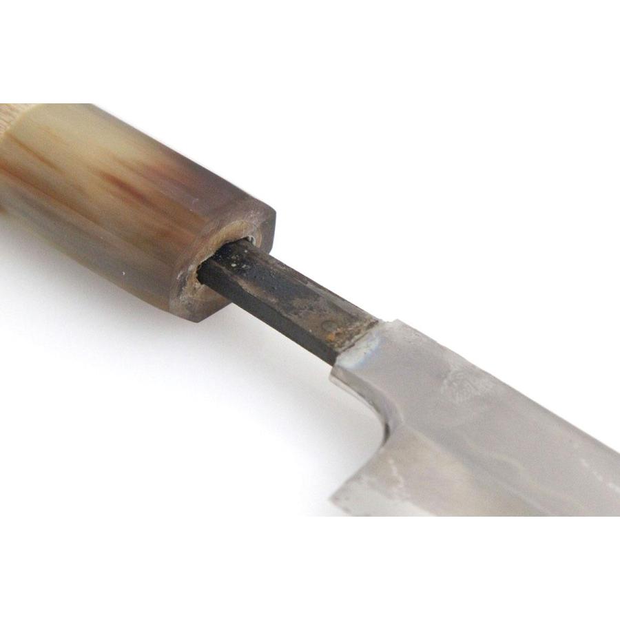 美品｜粟田口一竿子忠綱 銘刻印無し 柳刃包丁 水焼 尺 鏡面 朴柄 白鞘