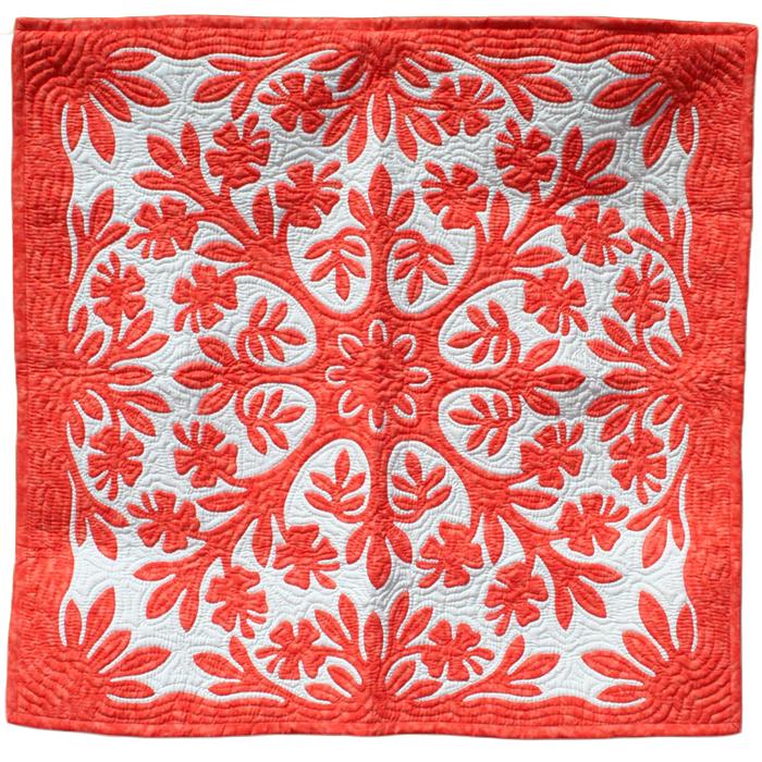 ハワイアンキルト タペストリー 105cm ハイビスカス オレンジ オン