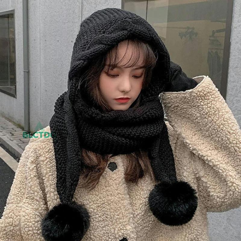 爆買い ニット 帽子 マフラー 一体型 フード付きマフラー レディース