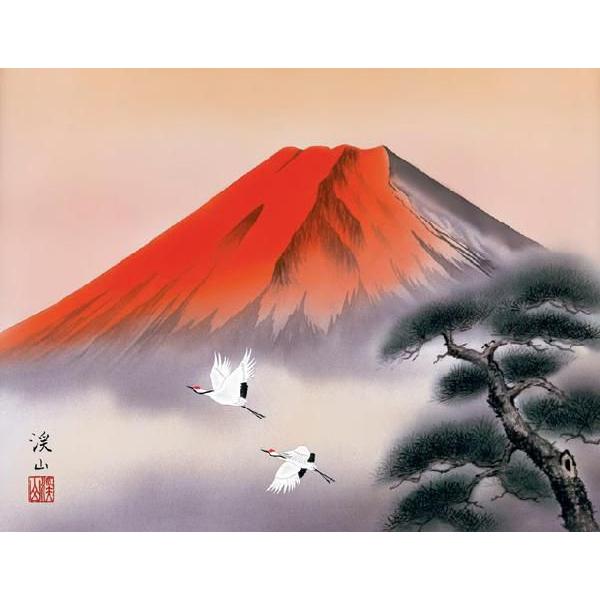 絵画 日本画 赤富士飛鶴・伊藤渓山 和装額 和額 和室インテリア : 絵画