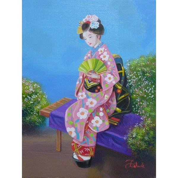 竹内敏彦 絵画 肉筆絵画 風景画 舞妓さん F6 送料無料 : アートフジ