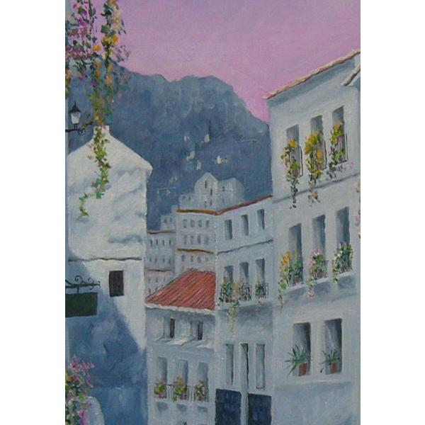 絵画 油絵 田村隆枝 肉筆油絵 ギリシャ 白壁の町 F12 送料無料