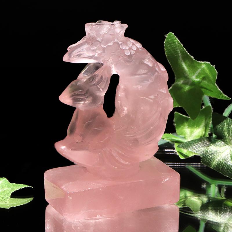 彫り物 ローズクォーツ 九尾の狐 マダガスカル産 インテリア雑貨