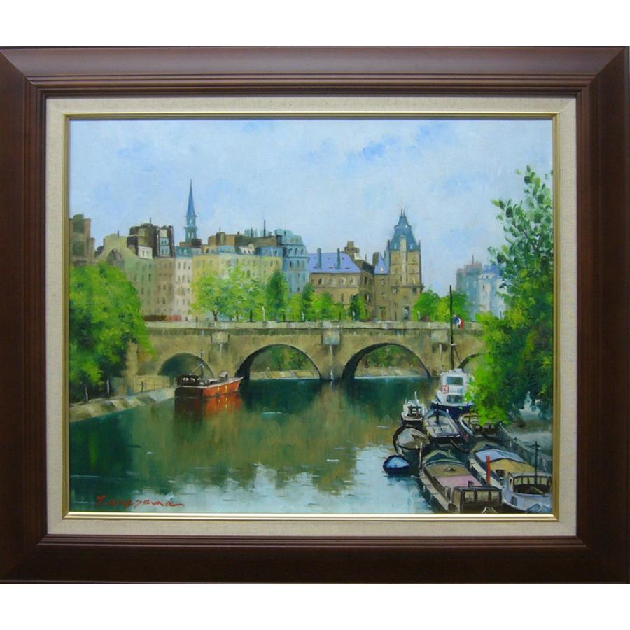絵画 梅沢民雄 肉筆油絵 風景画 水辺 パリ セーヌ河 送料無料 : アート