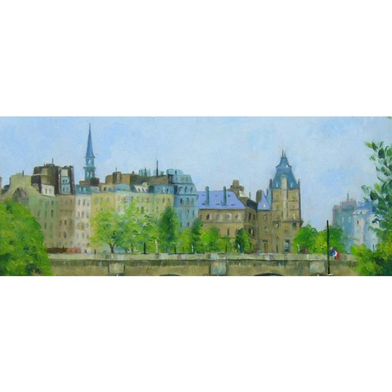 絵画 梅沢民雄 肉筆油絵 風景画 水辺 パリ セーヌ河 送料無料 : アート