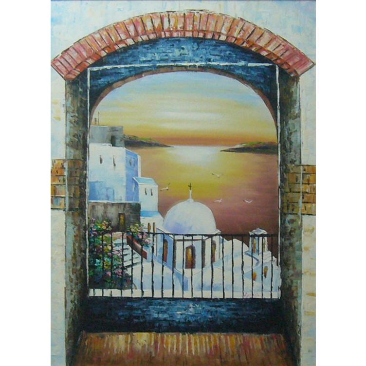 イグナシオ 絵画 肉筆油絵 風景画 地中海 シコノスの陽 送料無料