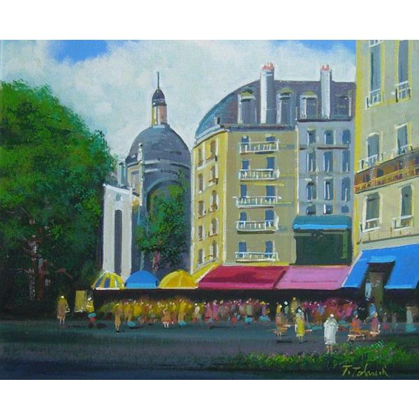 竹内敏彦 絵画 油絵 肉筆油絵 風景画 パリの街角 F8 送料無料 : アート