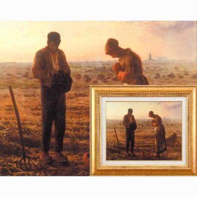 絵画 インテリア ミレー『晩鐘』金の額 飽きの来ない6号サイズ 複製画