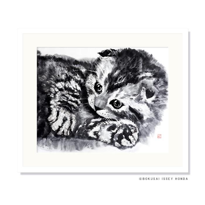 絵画 水墨画 ネコ「無垢2」猫 85cm×72cm 額付き 和風 和 モダン 精密