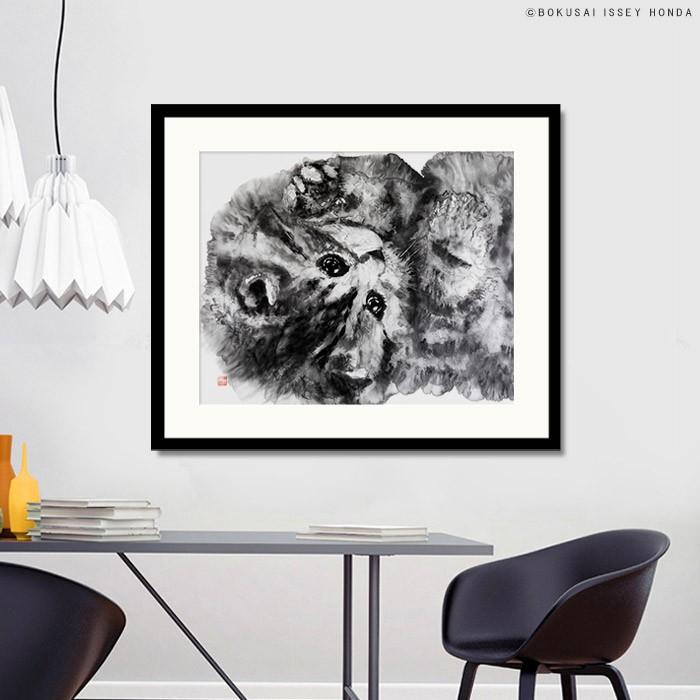 水墨画 猫「無垢」ネコ 絵画 インテリア 水墨 85cm×72cm モダン