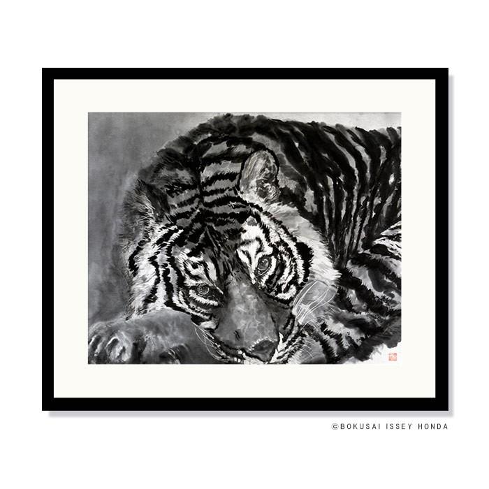 水墨画 虎「眼光」トラ 絵画 壁掛け 85cm×72cm モダン 額絵 インテリア
