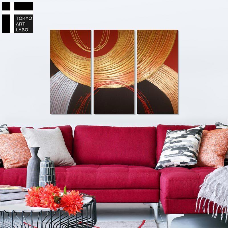 絵画 インテリア おしゃれ 壁掛け「朱金の抽象」和モダン アート 絵 3