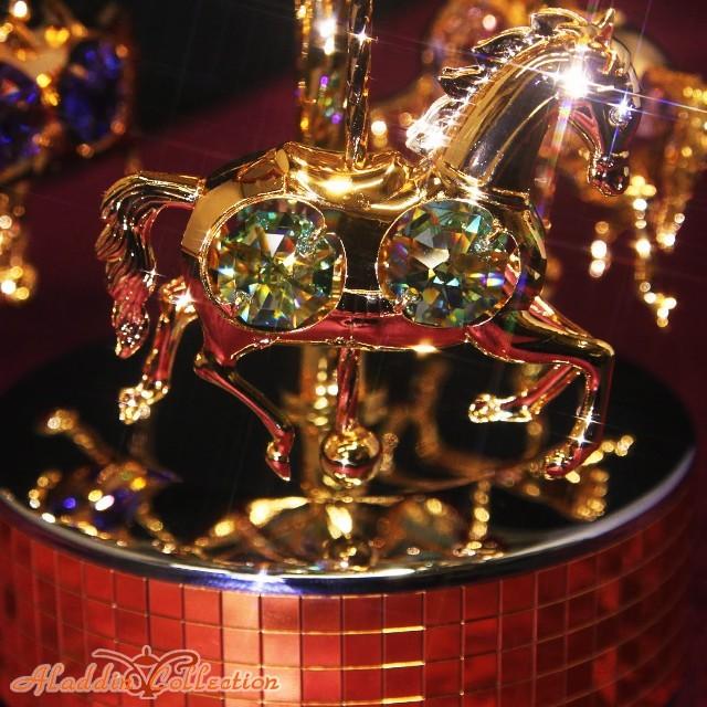 スワロフスキー オーナメント オルゴールメリーゴーランド 置物 合金製