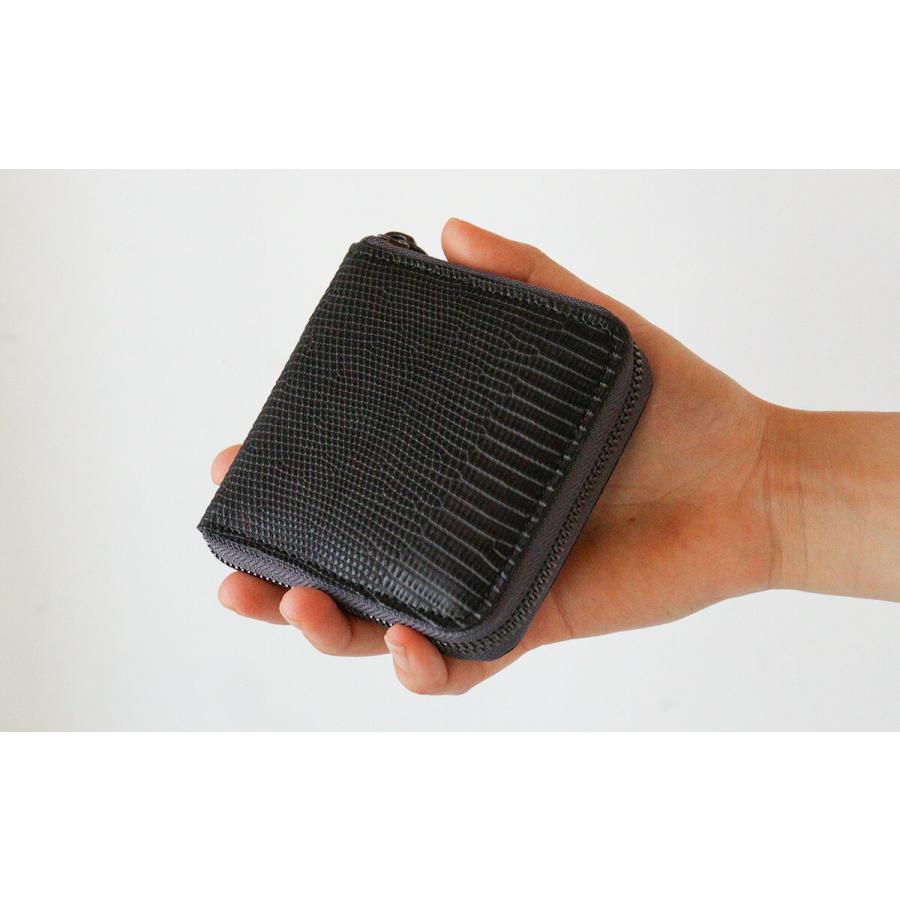 リザード トカゲ革 二つ折り財布 ラウンドファスナー 限定 ブラック