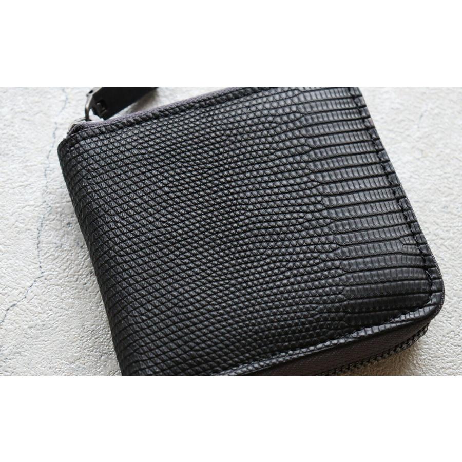 リザード トカゲ革 二つ折り財布 ラウンドファスナー 限定 ブラック