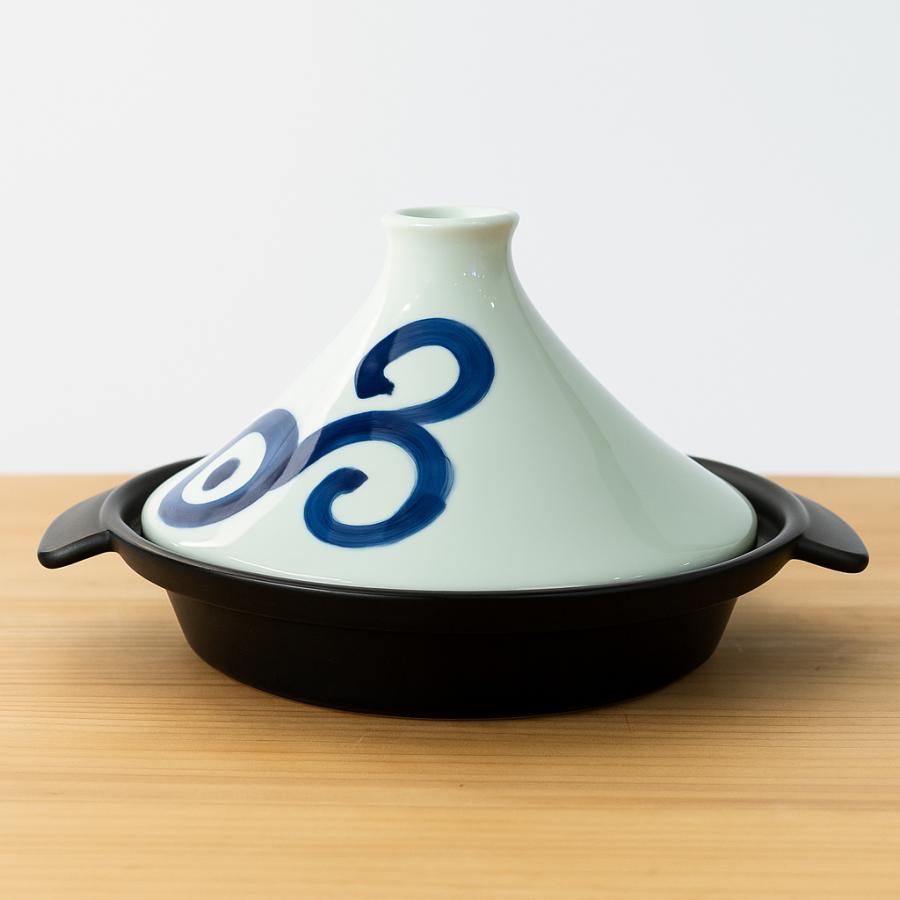 タジン鍋 有田焼 【ヘルシー手付き深型タジン鍋(渦潮) 金網サービス