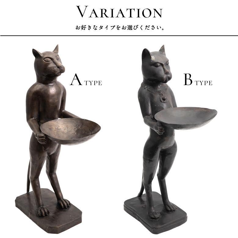 お皿を持ったブロンズ製の大きな特大バリネコ像 12960 : アジア工房