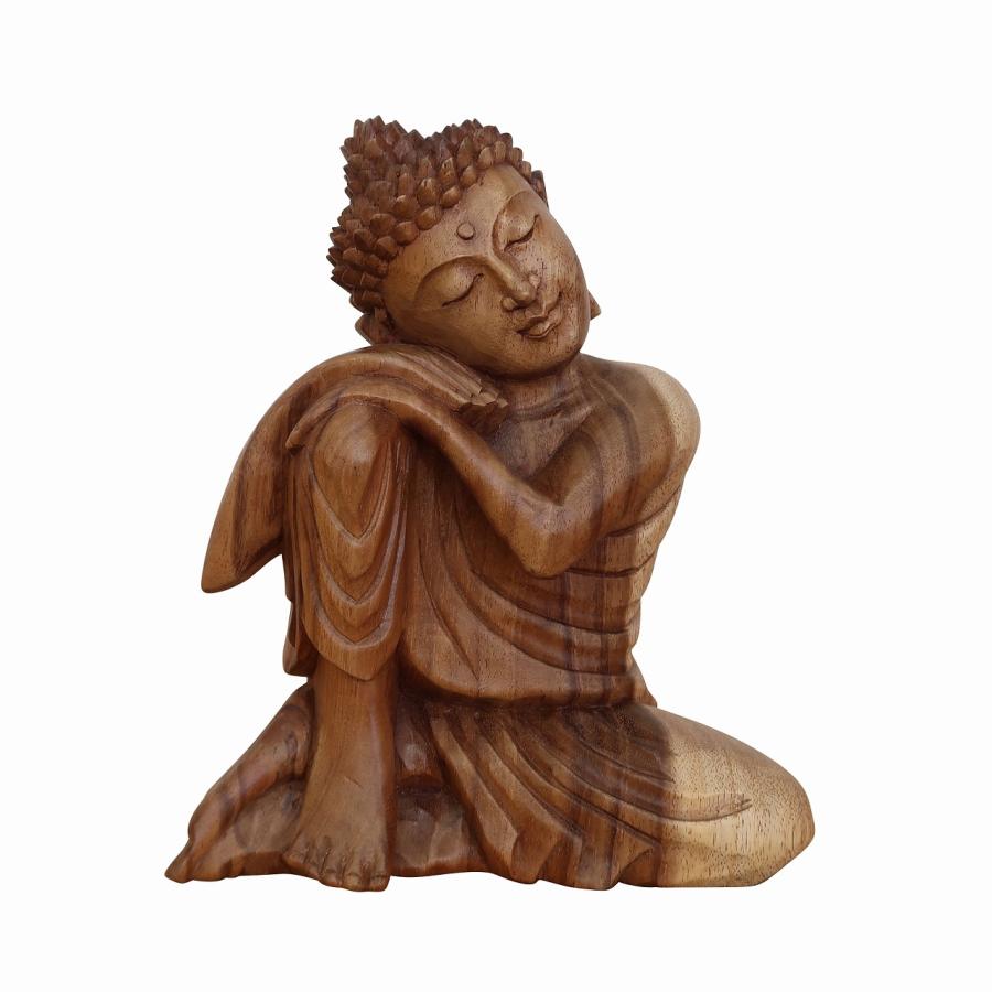 ブッダの木彫り リラックスブッダ 25cm 座像 スワール無垢材 木製仏像