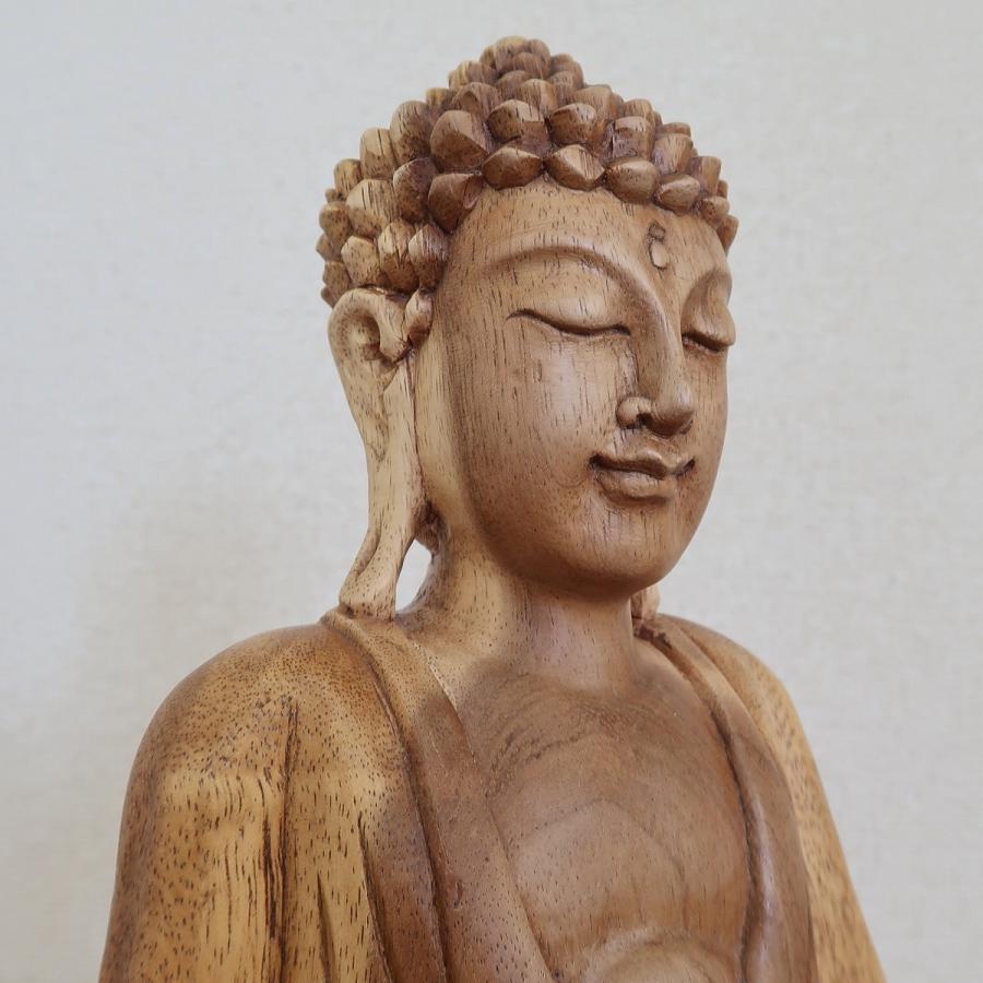 ブッダの木彫り 31cm 座像 スワール無垢材 木製仏像 仏陀置物 釈迦