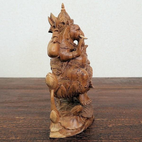 ガネーシャの木彫り 23cm アカシアウッド無垢材 ガネーシャの置物