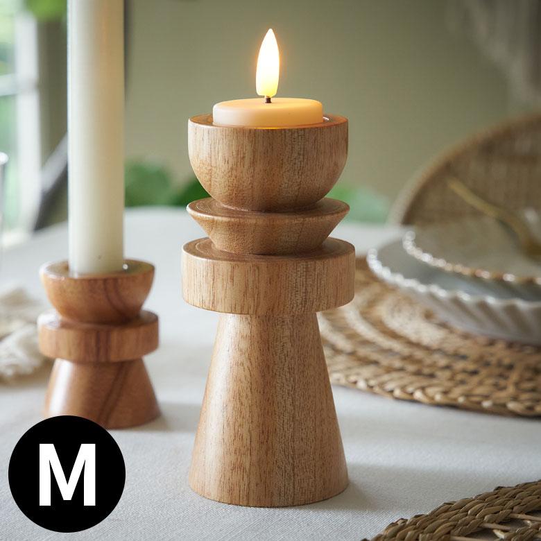 キャンドル ホルダー 天然 木 製 Mサイズ 2way ウッド 高さ 13cm