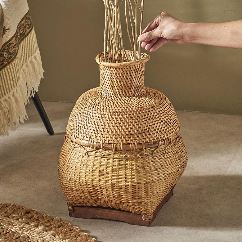 バスケット かご バンブー 竹 深型 壺 つぼ 収納 オブジェ ドライ