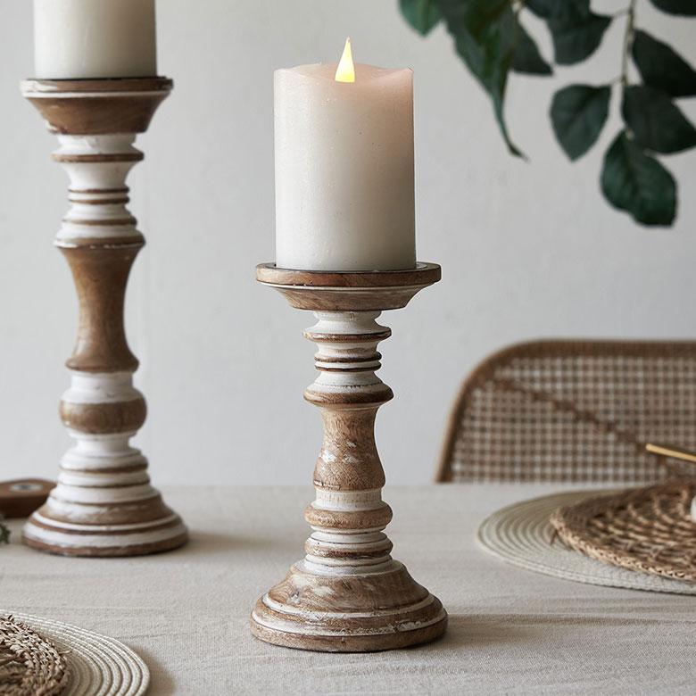 キャンドルスタンド ホワイトウォッシュ木製 ラウンド型 Sサイズ