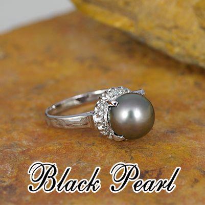 ブラックパール 黒蝶真珠 リング 指輪 9mm Pt100/K10WG/K18WG タヒチ産