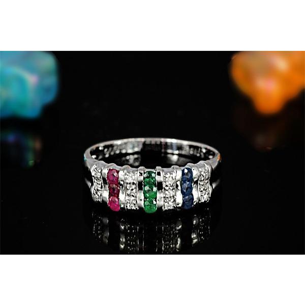 ルビー エメラルド サファイア リング 指輪 Pt100 /K10WG マルチカラー