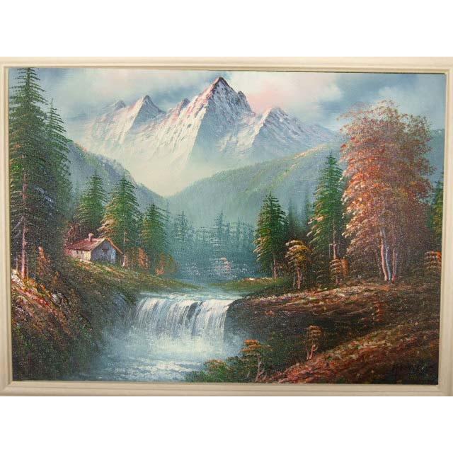 油絵・風景画 滝の見える風景 手描き1点もの 絵画 壁掛け 壁飾り