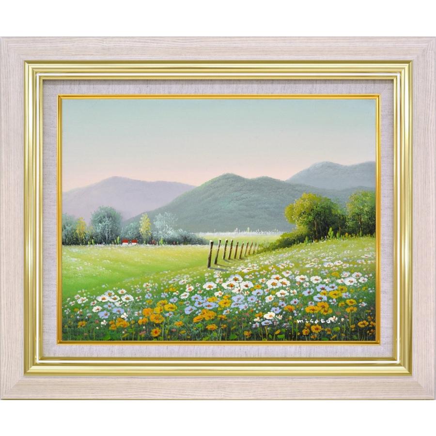 手描き油絵 沢井 美里 朝の花畑 F6 画家本人手描き 絵画 額入り 絵