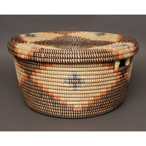 アフリカ セネガル Lサイズ 円柱型 バスケット No.119 かご アフリカ