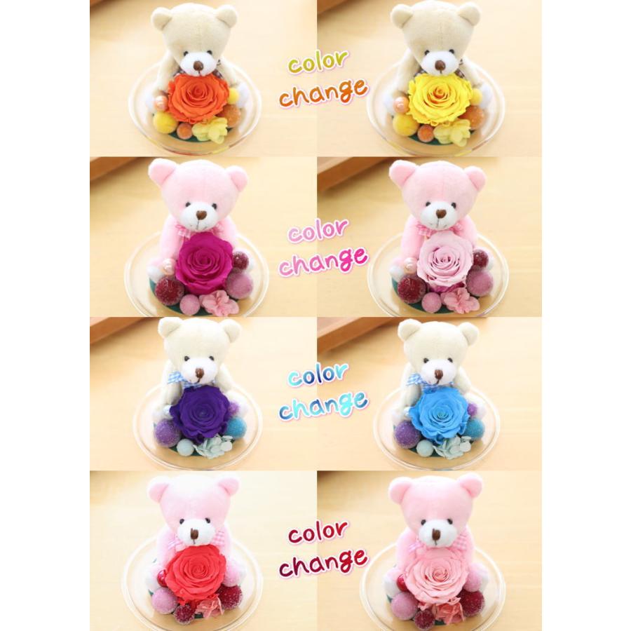 ガラスドーム ぬいぐるみと花 誕生日の花 色が変わる魔法のバラ KUMA