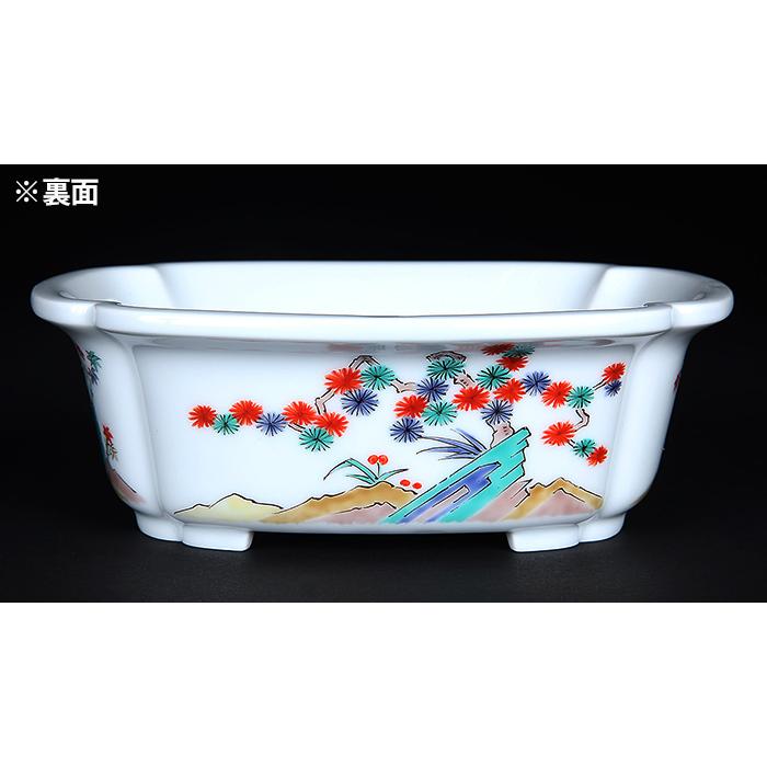 十五代柿右衛門色絵松竹梅外縁木瓜式鉢 盆栽鉢 鉢 植木鉢 盆器 有田焼
