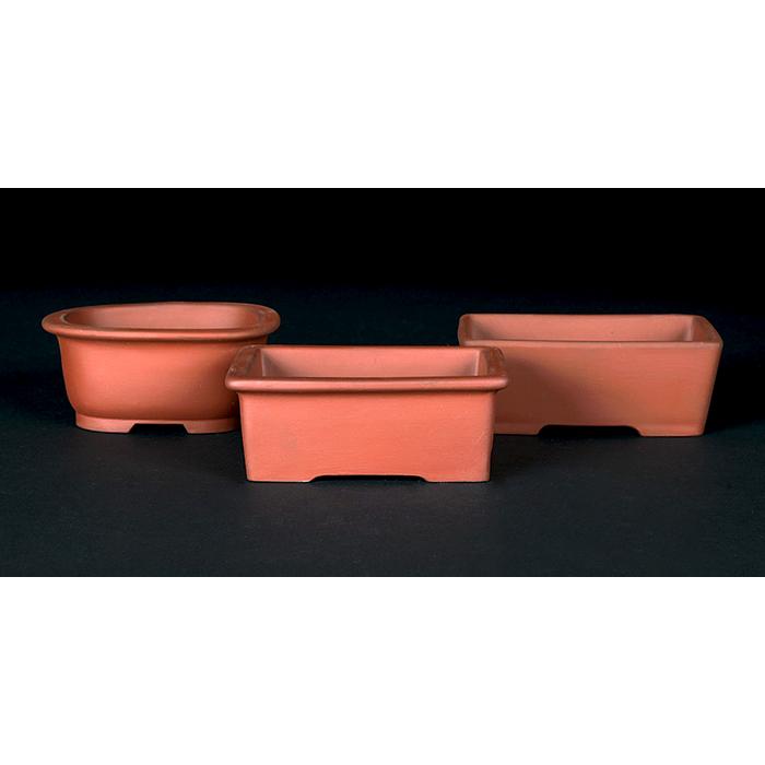 盆栽鉢 「瀬戸焼文山窯朱泥鉢3点セット」 植木鉢 泥鉢 焼締 4号 11cm