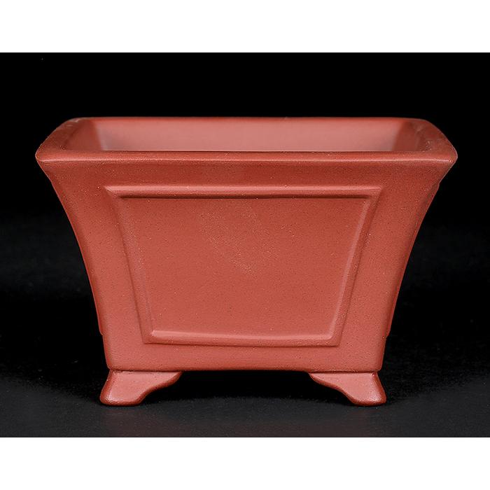 盆栽鉢 紫泥額面正方鉢 朱泥 植木鉢 中国鉢 泥鉢 懸崖鉢 陶器 5号 16cm