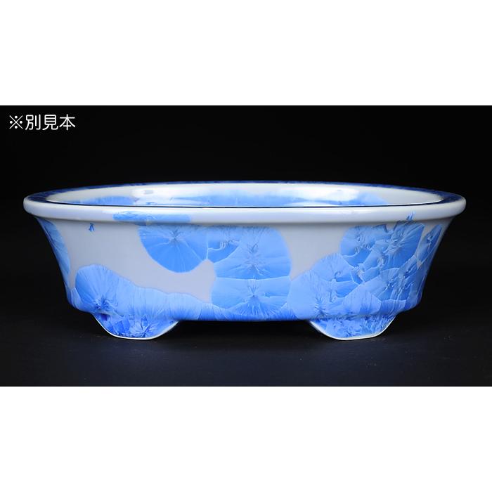 盆栽鉢 植木鉢 「平安泉山青花結晶楕円鉢」 山草鉢 清水焼 京焼 磁器 6