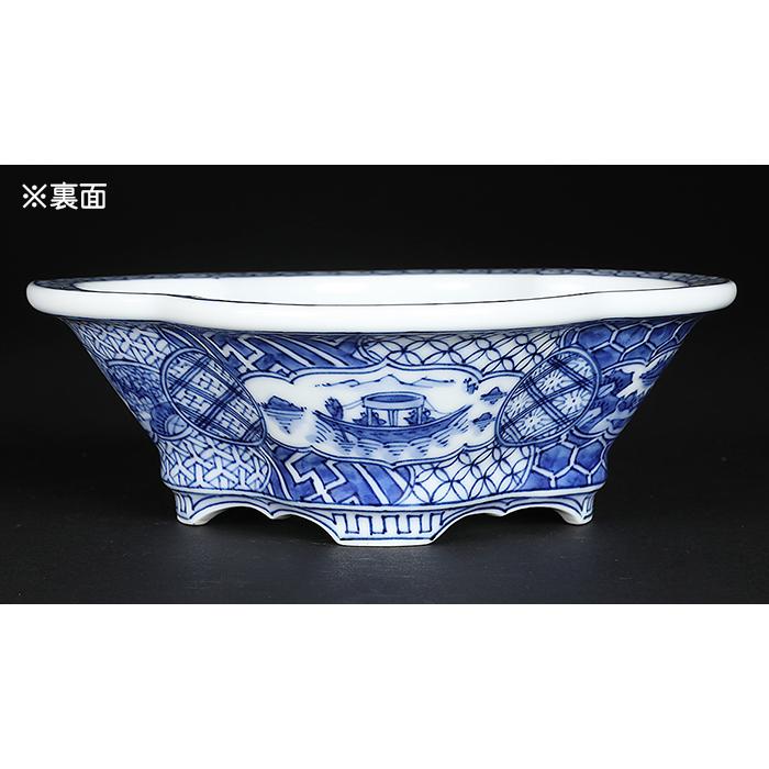 盆栽鉢 植木鉢 「平安泉山染付祥瑞図木瓜式鉢 大」 絵付 絵鉢 清水焼