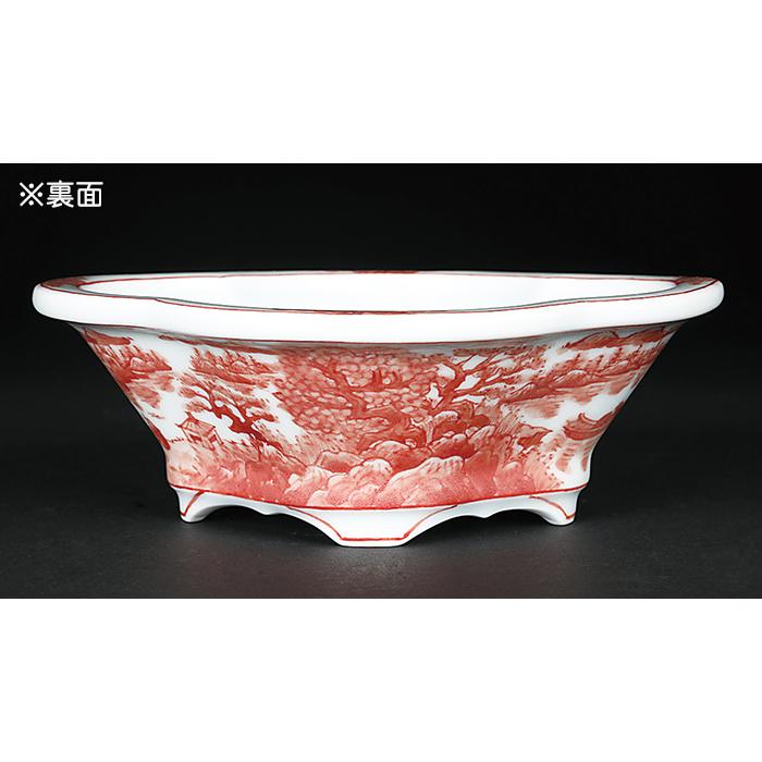 盆栽鉢 植木鉢 「平安泉山赤絵山水図木瓜式鉢 小」 絵付 絵鉢 清水焼