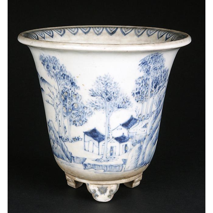 盆栽鉢 染付山水図丸鉢 植木鉢 南京 蘭鉢 呉須 6号 18cm 雑木盆栽 懸崖