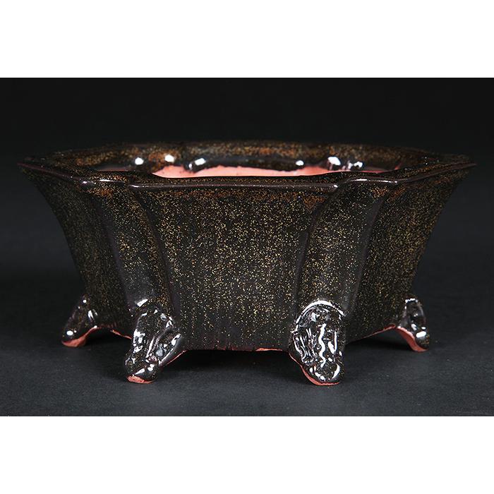 盆栽鉢 「憲窯蕎麦釉六角鉢」 植木鉢 辻憲昌 ケンヨウ 色鉢 陶器