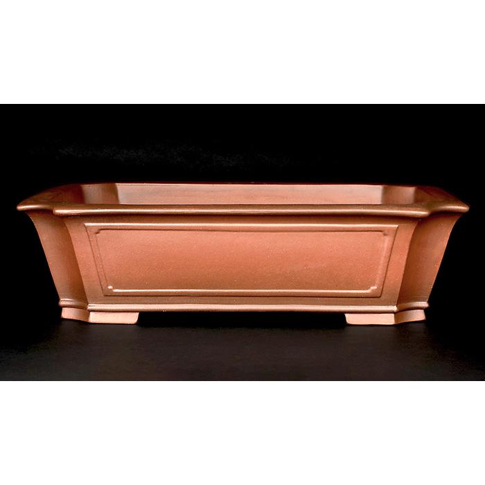 盆栽鉢 紫泥外縁隅切額面長方鉢 植木鉢 中国鉢 張氏製陶 落款あり 18号