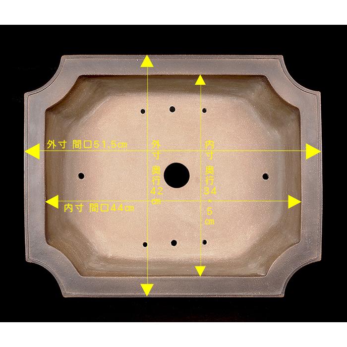 盆栽鉢 烏泥外縁隅切額面長方鉢 植木鉢 中国鉢 張氏製陶 落款あり 17号