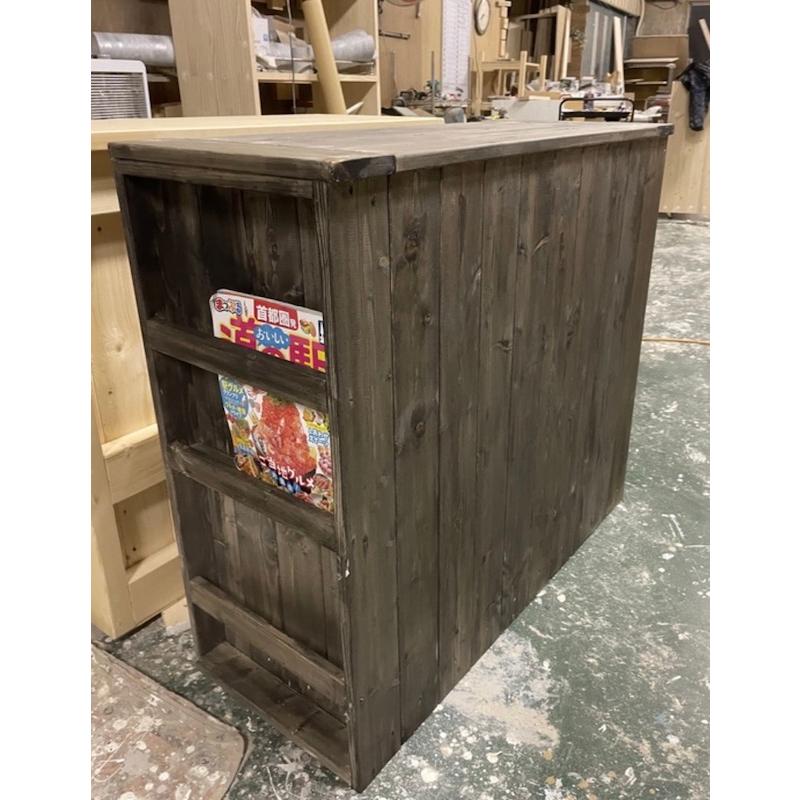 天然木 マガジンラック付き レジカウンター カフェカウンター 受付