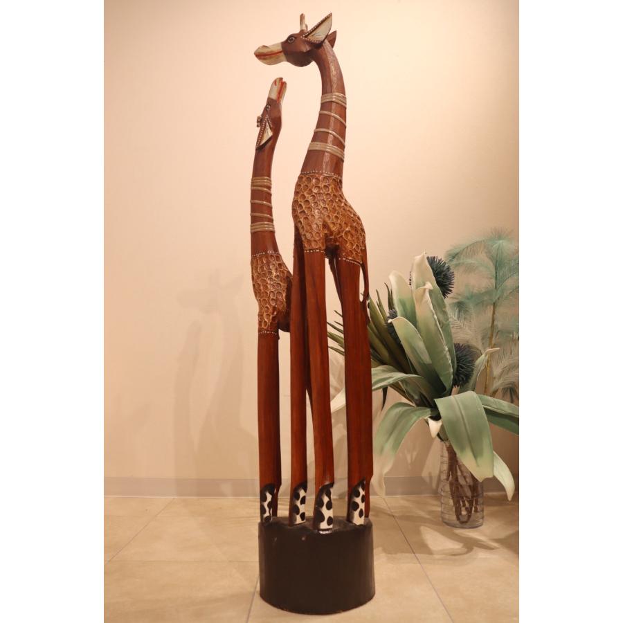 木彫りキリン 親子 100cm キリン 木製オブジェ インテリア バリ雑貨