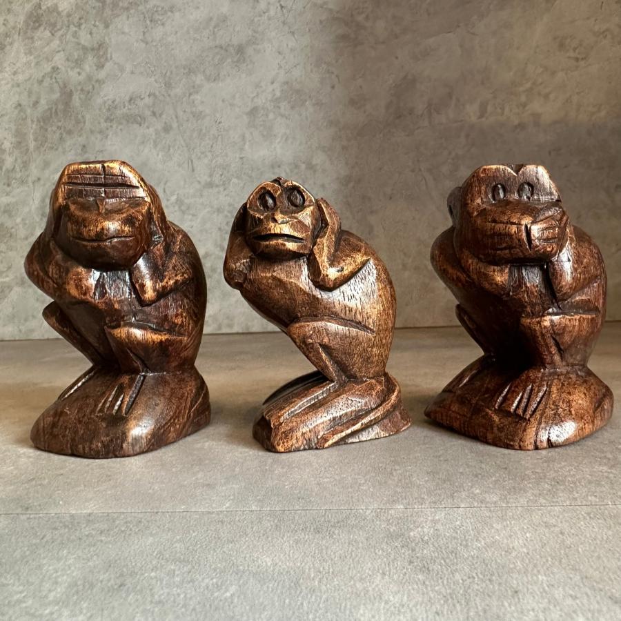 サル 木彫り アジアン雑貨 セット 3体 バリ雑貨 バリ島 オブジェ