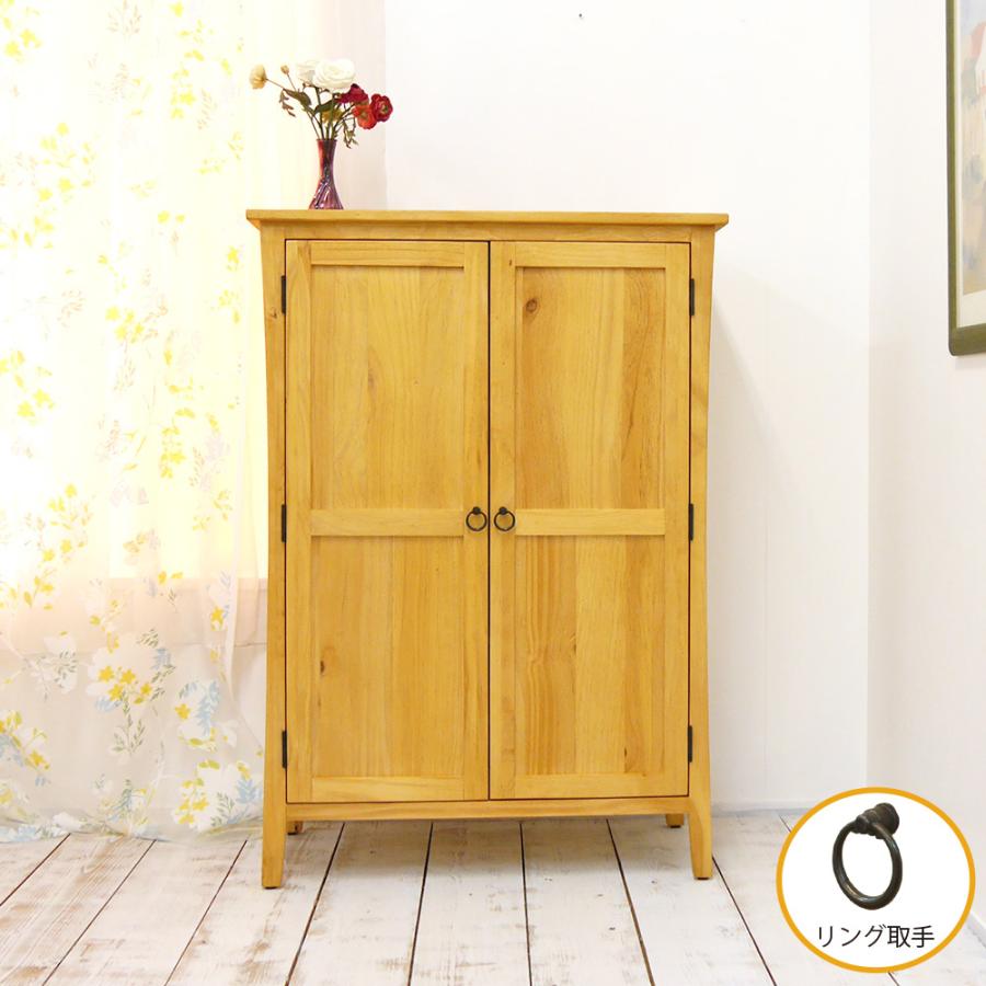 無垢キャビネット 木製扉 Valencia リング取っ手 高さ120cm 食器棚