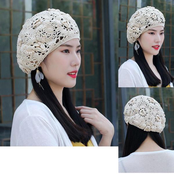 ベレー帽 レディース かぎ針 クロシェ コットン 春夏 ニット帽 透かし