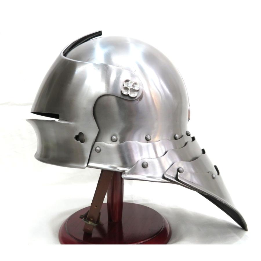中世18ゲージスチール製サレット レザーライナー付き 着用可 可動式