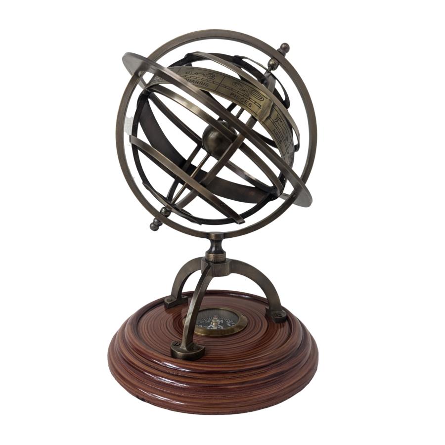 ブラス製 アーミラリ天球儀 渾天儀 アーミラリースフィア 方位磁針付き